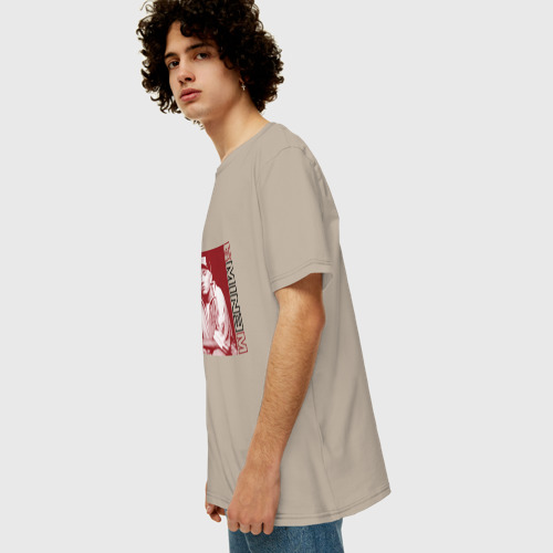 Мужская футболка хлопок Oversize с принтом Eminem в кепке, вид сбоку #3