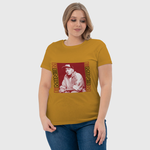 Женская футболка хлопок Eminem в кепке, цвет горчичный - фото 6