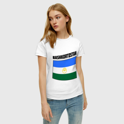 Женская футболка хлопок Флаг Башкортостана, цвет белый - фото 3