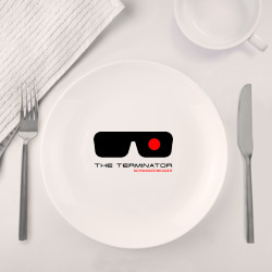 Набор: тарелка кружка с принтом The Terminator для любого человека, вид спереди №4. Цвет основы: белый