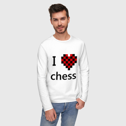 Мужской лонгслив хлопок I love chess, цвет белый - фото 3