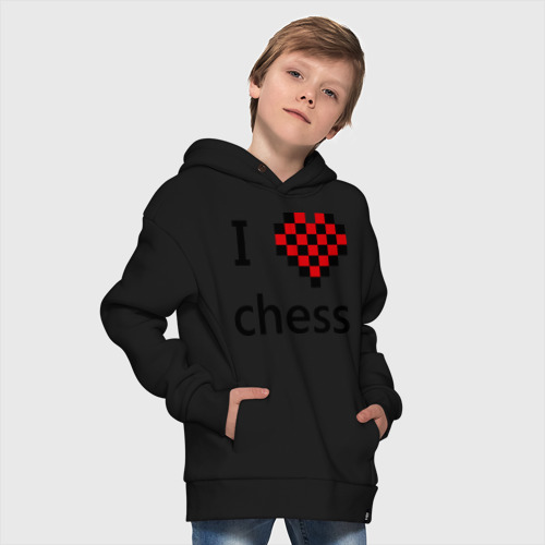 Детское худи Oversize хлопок I love chess, цвет черный - фото 9