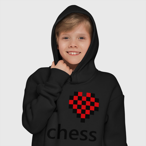 Детское худи Oversize хлопок I love chess, цвет черный - фото 12