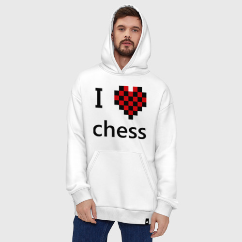 Худи SuperOversize хлопок I love chess, цвет белый - фото 5