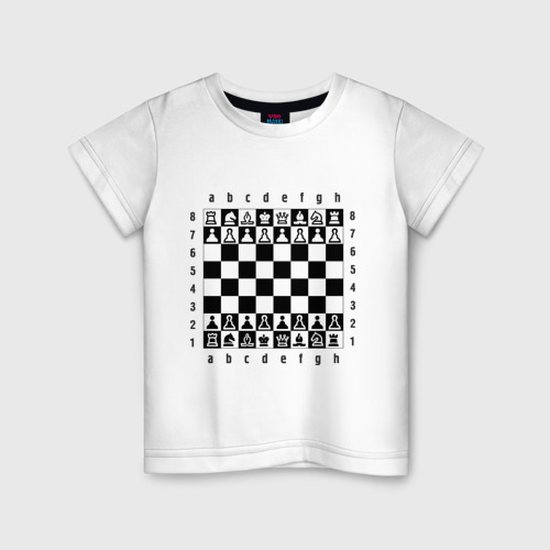 Детская футболка из хлопка с принтом Шахматная достка, вид спереди №1