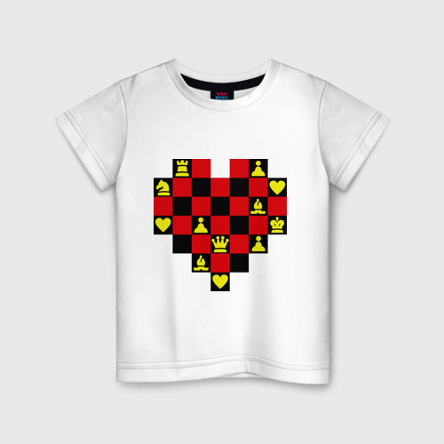 Детская футболка хлопок Шахматное сердце, цвет белый