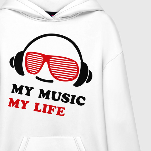 Худи SuperOversize хлопок My music my life, цвет белый - фото 3