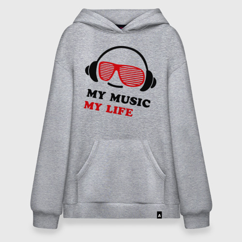 Худи SuperOversize хлопок My music my life, цвет меланж