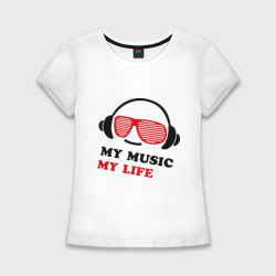 Женская футболка хлопок Slim My music my life