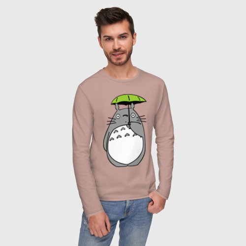 Мужской лонгслив хлопок Totoro с зонтом, цвет пыльно-розовый - фото 3