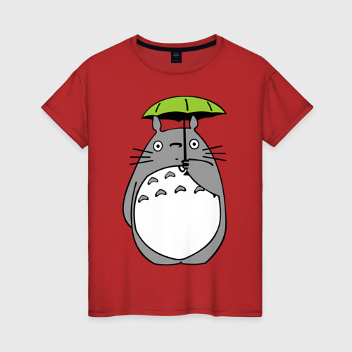 Женская футболка хлопок Totoro с зонтом, цвет красный