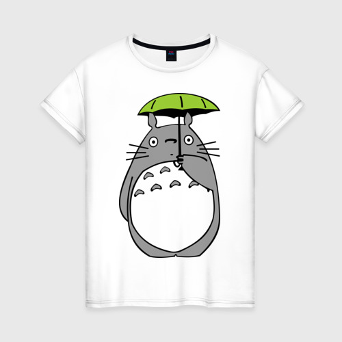 Женская футболка хлопок Totoro с зонтом, цвет белый