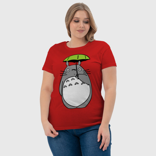 Женская футболка хлопок Totoro с зонтом, цвет красный - фото 6