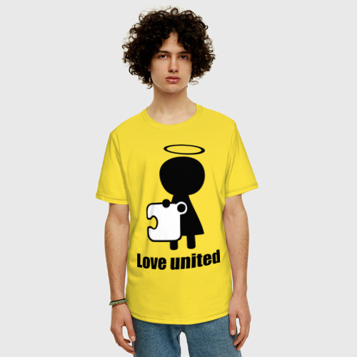 Мужская футболка хлопок Oversize с принтом Love united женская, фото на моделе #1