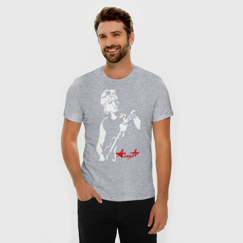 Мужская футболка хлопок Slim Кинчев - Алиса, цвет меланж - фото 3