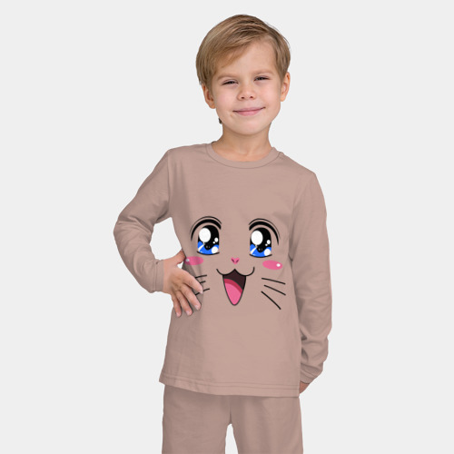 Детская пижама с лонгсливом хлопок Японская кошечка, цвет пыльно-розовый - фото 3