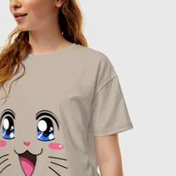 Женская футболка хлопок Oversize Японская кошечка - фото 2