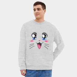 Мужской свитшот oversize без начеса хлопок Японская кошечка - фото 2