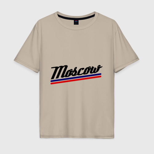 Мужская футболка хлопок Oversize Moscow logo blue-red, цвет миндальный