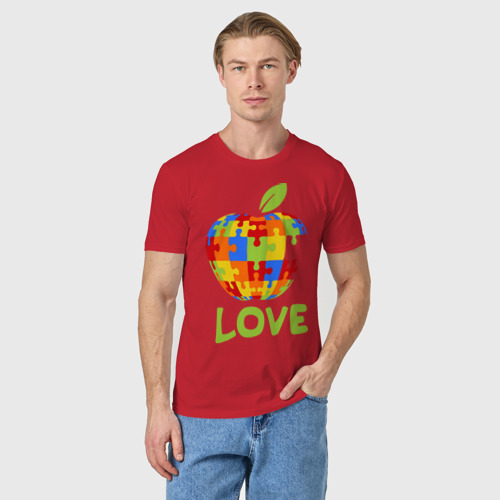 Мужская футболка хлопок Apple пазл, цвет красный - фото 3