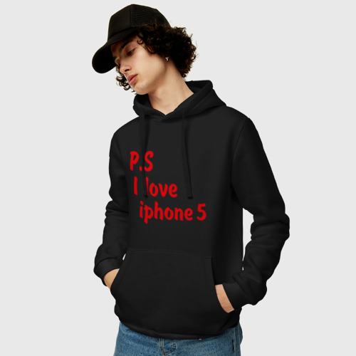 Мужская толстовка хлопок P.S I love iphon 5, цвет черный - фото 3