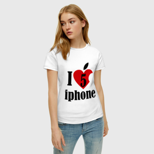 Женская футболка хлопок i love iphone 5, цвет белый - фото 3