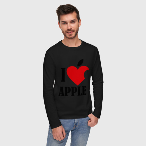 Мужской лонгслив хлопок i love apple с листиком, цвет черный - фото 3