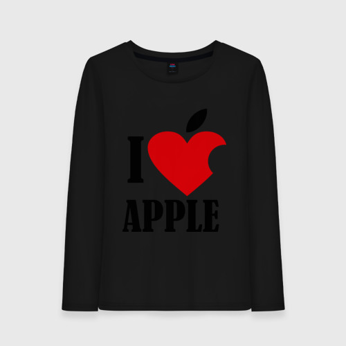 Женский лонгслив хлопок i love apple с листиком, цвет черный