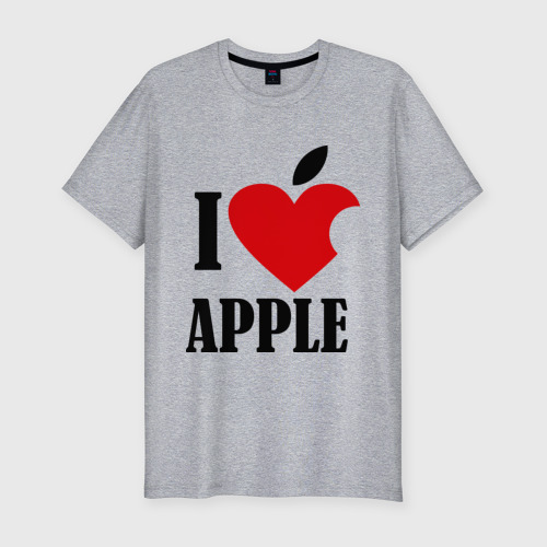 Мужская футболка хлопок Slim i love apple с листиком, цвет меланж