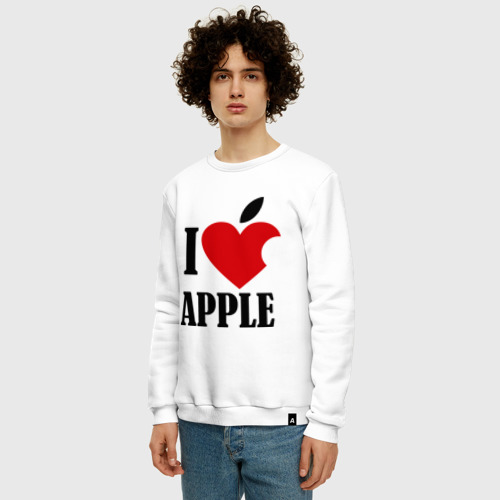 Мужской свитшот хлопок i love apple с листиком, цвет белый - фото 3