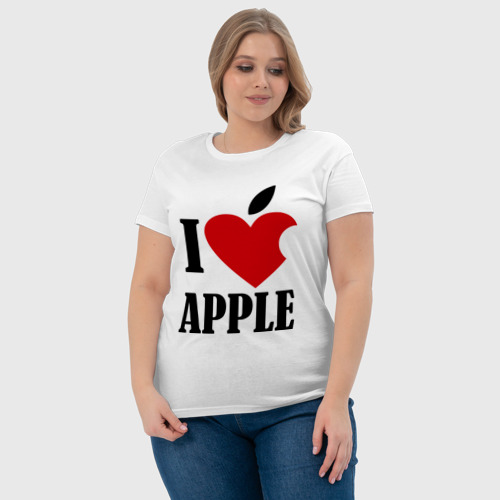 Женская футболка хлопок i love apple с листиком, цвет белый - фото 6