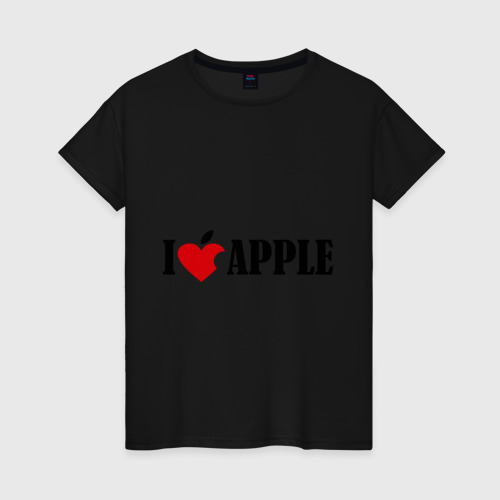 Женская футболка хлопок love apple с листиком, цвет черный