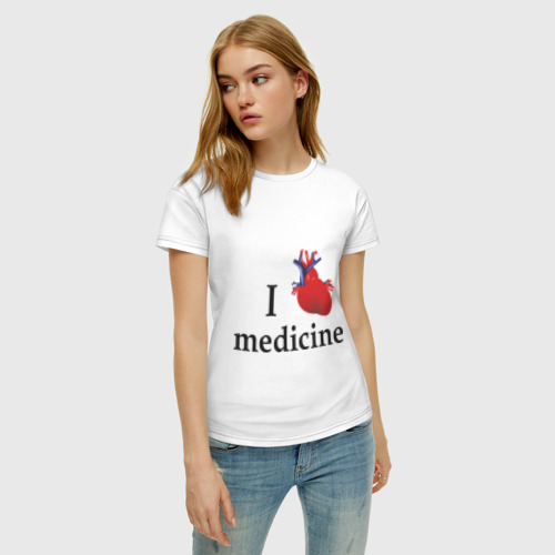 Женская футболка хлопок Я люблю медицину v 1, цвет белый - фото 3