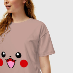 Женская футболка хлопок Oversize Серый Pikachu - фото 2