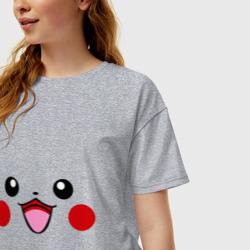 Женская футболка хлопок Oversize Серый Pikachu - фото 2