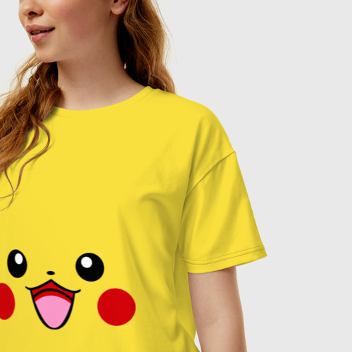 Женская футболка хлопок Oversize Серый Pikachu, цвет желтый - фото 3