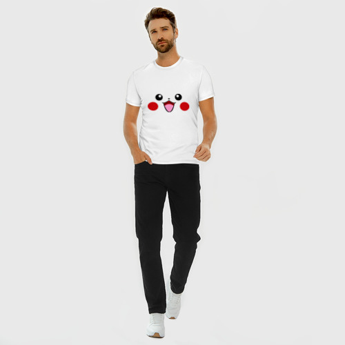 Мужская футболка хлопок Slim с принтом Серый Pikachu, вид сбоку #3