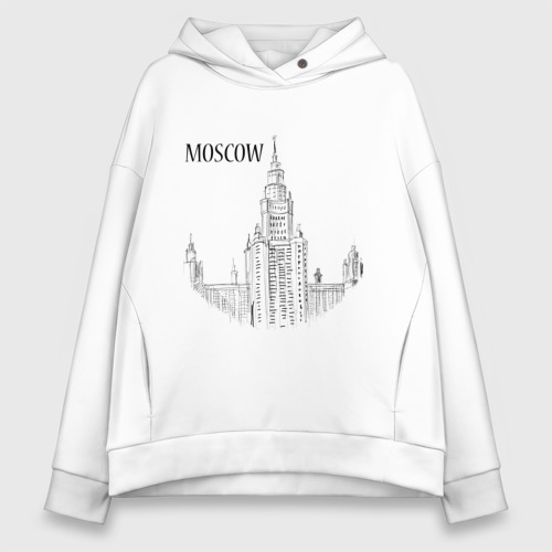 Женское худи Oversize хлопок Moscow эскиз, цвет белый