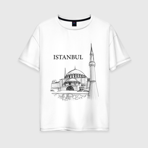 Женская футболка оверсайз из хлопка с принтом Istambul эскиз, вид спереди №1