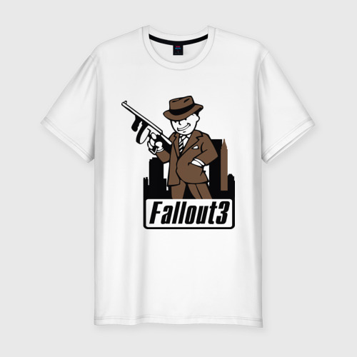 Мужская футболка хлопок Slim Fallout Man with gun, цвет белый