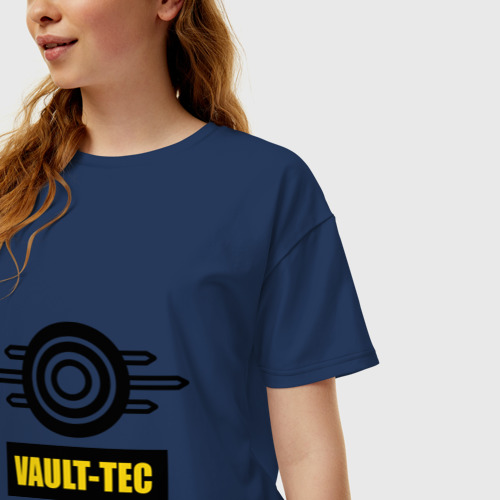 Женская футболка хлопок Oversize Fallout Vault-tec, цвет темно-синий - фото 3