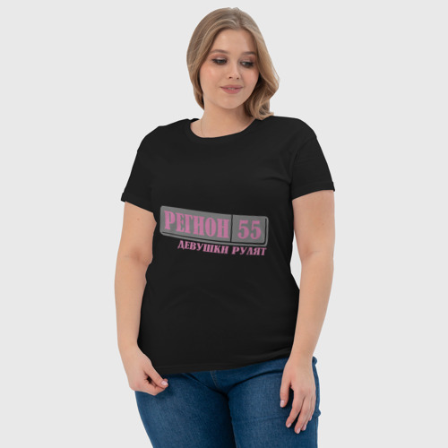 Женская футболка хлопок Омская область 55, цвет черный - фото 6