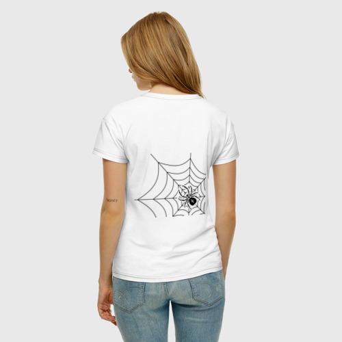 Женская футболка хлопок В плену у паучка (спина), цвет белый - фото 4