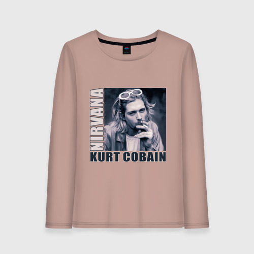 Женский лонгслив хлопок Nirvana - Kurt Cobain, цвет пыльно-розовый