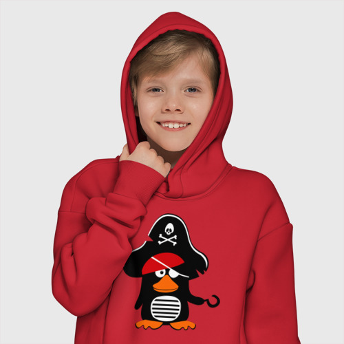 Детское худи Oversize хлопок Пингвин - тусовщик, цвет красный - фото 12