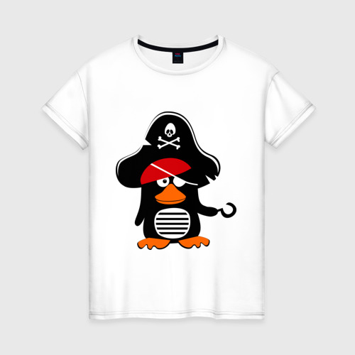 Женская футболка из хлопка с принтом Пингвин - тусовщик, вид спереди №1