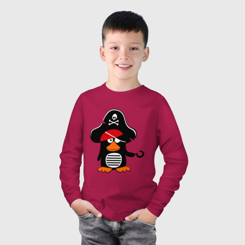 Детский лонгслив хлопок Пингвин - тусовщик, цвет маджента - фото 3