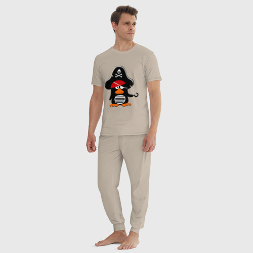Мужская пижама хлопок Пингвин - тусовщик, цвет миндальный - фото 5
