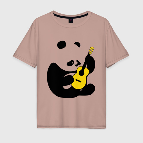 Мужская футболка хлопок Oversize Панда играет на гитаре, цвет пыльно-розовый