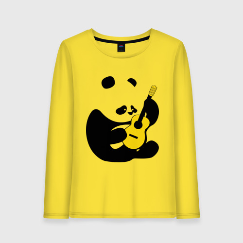 Женский лонгслив хлопок Панда играет на гитаре, цвет желтый